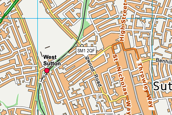 SM1 2QF map - OS VectorMap District (Ordnance Survey)