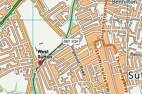 SM1 2QH map - OS VectorMap District (Ordnance Survey)