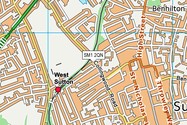 SM1 2QN map - OS VectorMap District (Ordnance Survey)