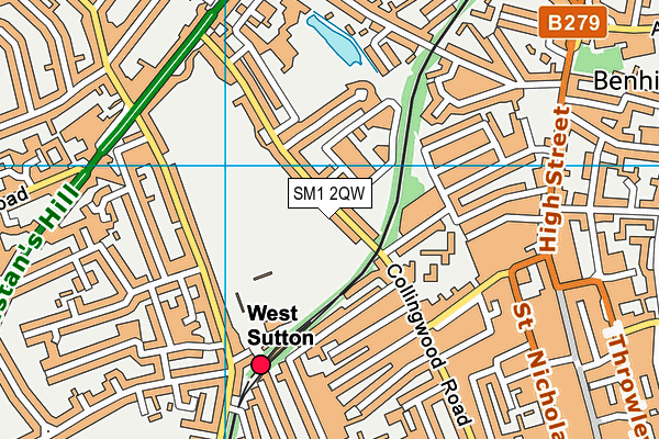Collingwood Road Recreation Ground map (SM1 2QW) - OS VectorMap District (Ordnance Survey)