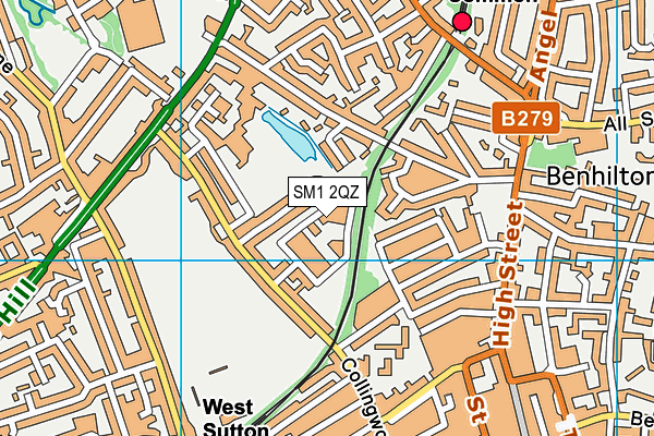 SM1 2QZ map - OS VectorMap District (Ordnance Survey)