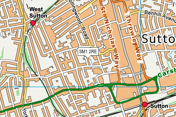 SM1 2RE map - OS VectorMap District (Ordnance Survey)
