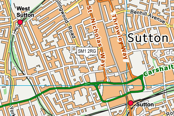 SM1 2RG map - OS VectorMap District (Ordnance Survey)