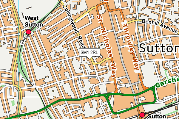 SM1 2RL map - OS VectorMap District (Ordnance Survey)