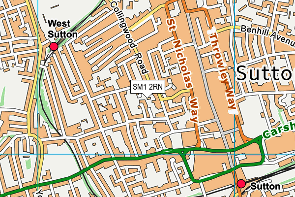 SM1 2RN map - OS VectorMap District (Ordnance Survey)