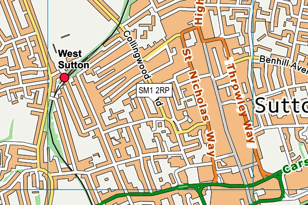 SM1 2RP map - OS VectorMap District (Ordnance Survey)