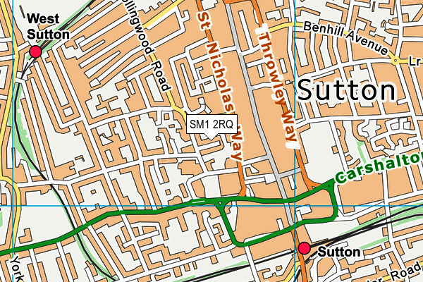 SM1 2RQ map - OS VectorMap District (Ordnance Survey)