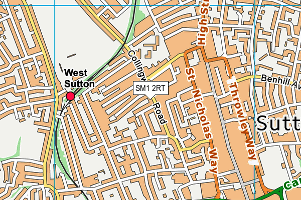 SM1 2RT map - OS VectorMap District (Ordnance Survey)