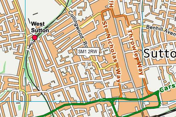 SM1 2RW map - OS VectorMap District (Ordnance Survey)