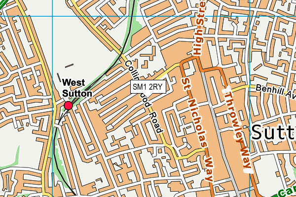 SM1 2RY map - OS VectorMap District (Ordnance Survey)