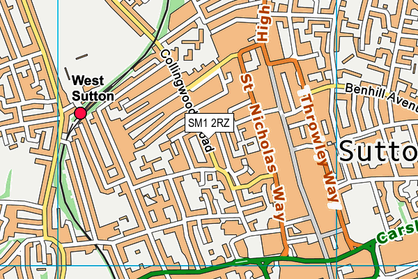 SM1 2RZ map - OS VectorMap District (Ordnance Survey)
