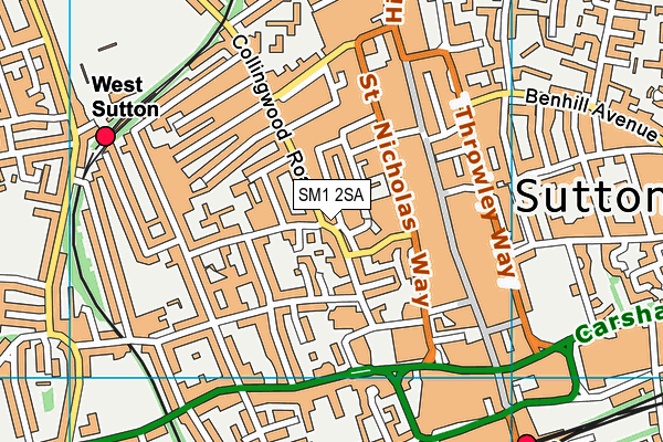 SM1 2SA map - OS VectorMap District (Ordnance Survey)