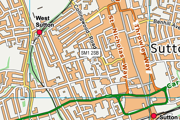SM1 2SB map - OS VectorMap District (Ordnance Survey)