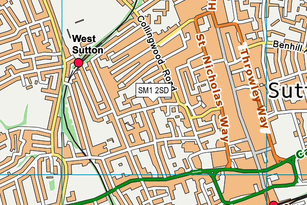 Sutton Youth Centre (Closed) map (SM1 2SD) - OS VectorMap District (Ordnance Survey)