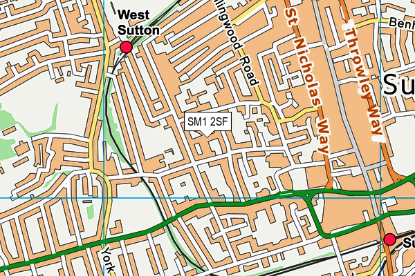 SM1 2SF map - OS VectorMap District (Ordnance Survey)