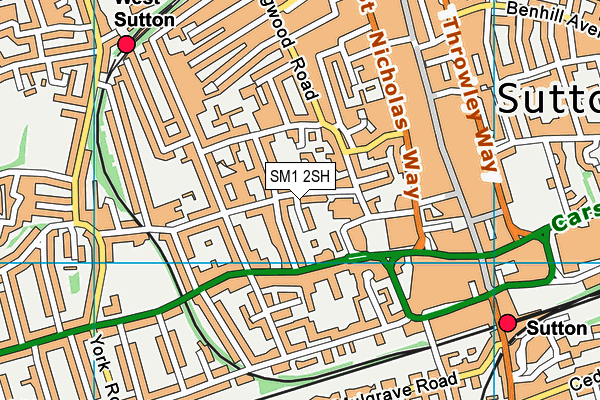 SM1 2SH map - OS VectorMap District (Ordnance Survey)