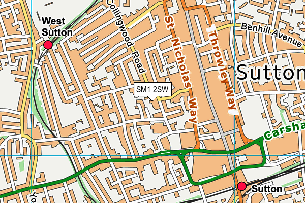 SM1 2SW map - OS VectorMap District (Ordnance Survey)