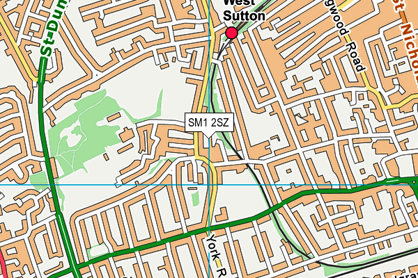 SM1 2SZ map - OS VectorMap District (Ordnance Survey)