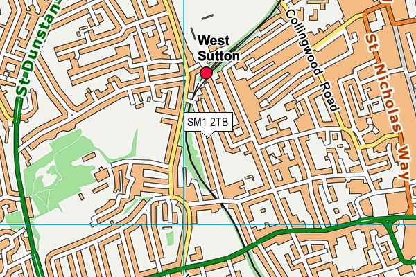 SM1 2TB map - OS VectorMap District (Ordnance Survey)