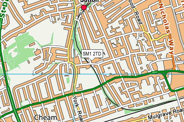 SM1 2TD map - OS VectorMap District (Ordnance Survey)