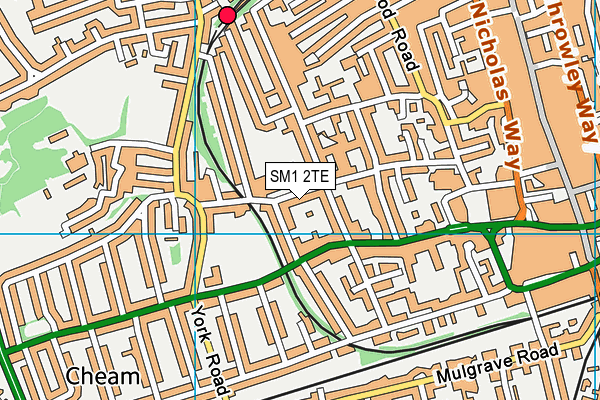 SM1 2TE map - OS VectorMap District (Ordnance Survey)
