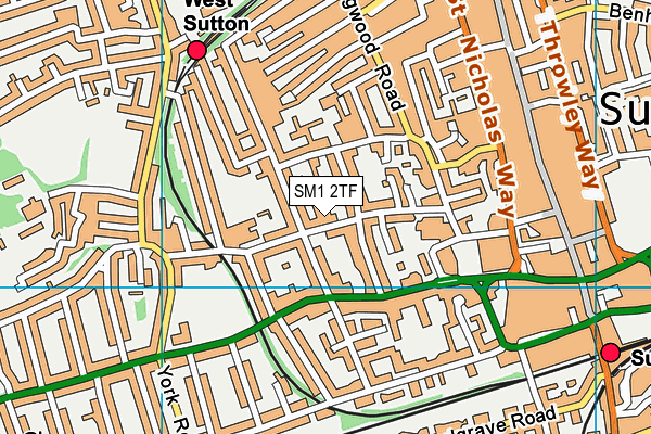 SM1 2TF map - OS VectorMap District (Ordnance Survey)