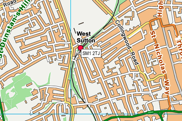 SM1 2TJ map - OS VectorMap District (Ordnance Survey)