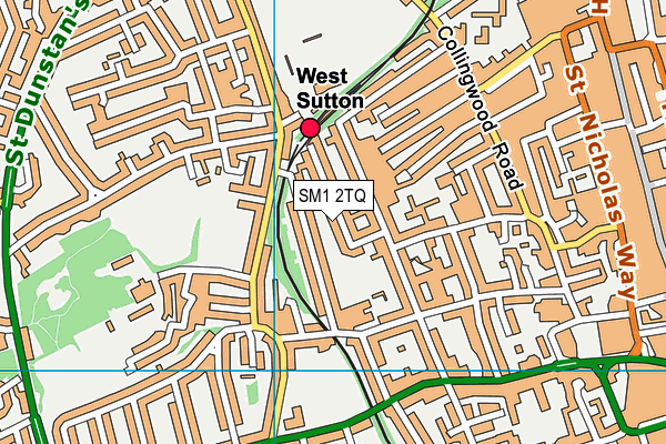 SM1 2TQ map - OS VectorMap District (Ordnance Survey)