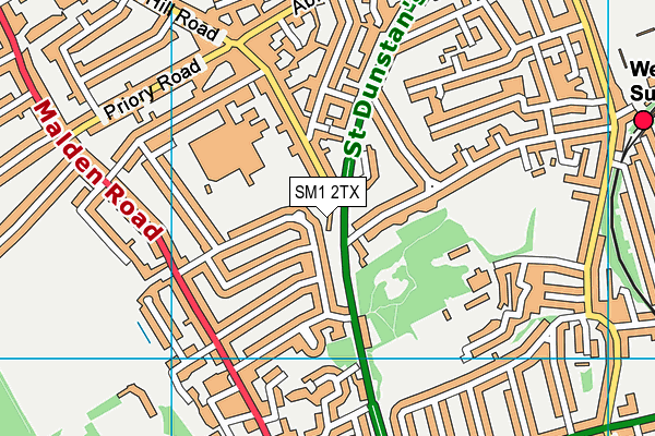 SM1 2TX map - OS VectorMap District (Ordnance Survey)