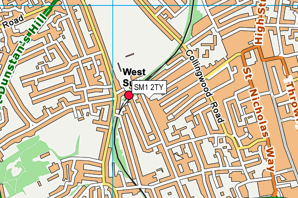 SM1 2TY map - OS VectorMap District (Ordnance Survey)