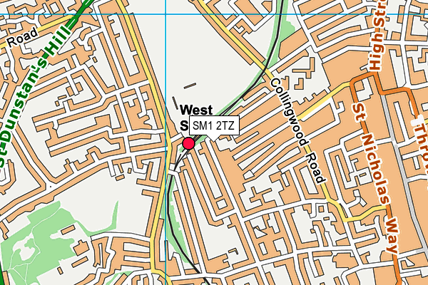 SM1 2TZ map - OS VectorMap District (Ordnance Survey)