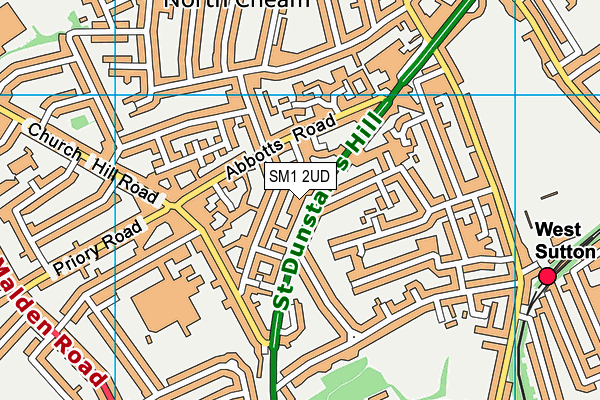 SM1 2UD map - OS VectorMap District (Ordnance Survey)