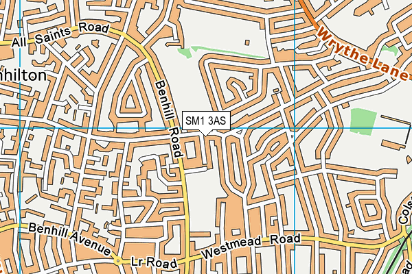 SM1 3AS map - OS VectorMap District (Ordnance Survey)