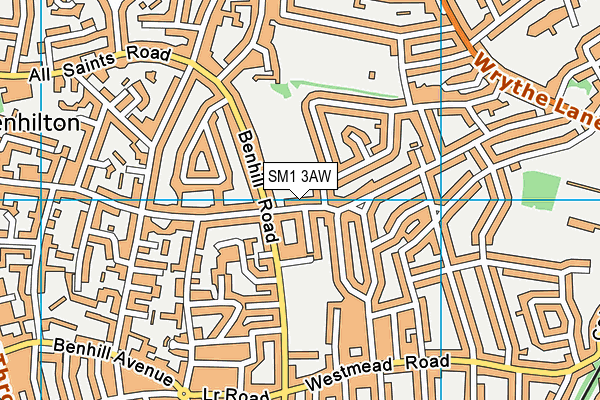 SM1 3AW map - OS VectorMap District (Ordnance Survey)
