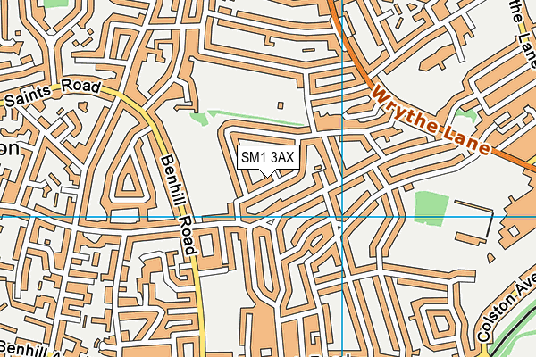 SM1 3AX map - OS VectorMap District (Ordnance Survey)