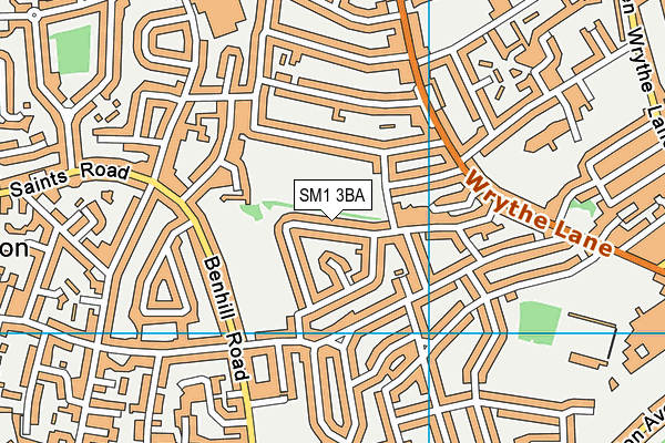 SM1 3BA map - OS VectorMap District (Ordnance Survey)