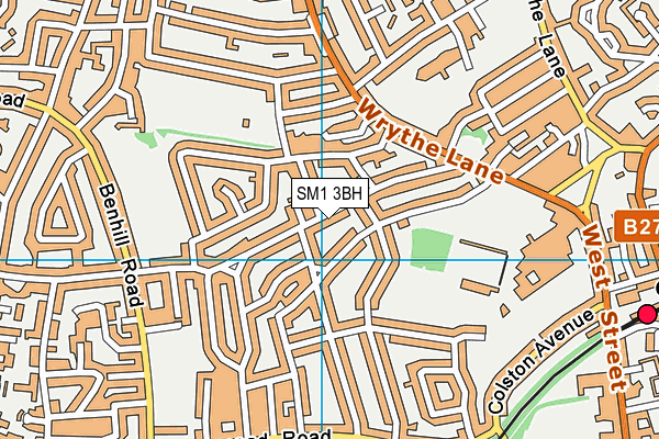 SM1 3BH map - OS VectorMap District (Ordnance Survey)