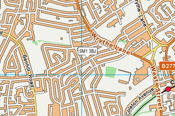 SM1 3BJ map - OS VectorMap District (Ordnance Survey)