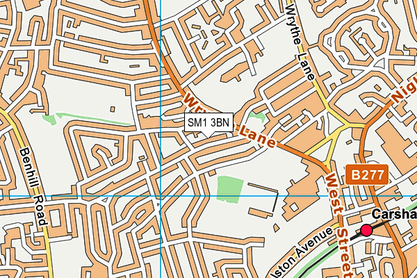 SM1 3BN map - OS VectorMap District (Ordnance Survey)