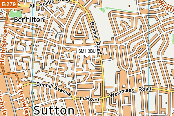 SM1 3BU map - OS VectorMap District (Ordnance Survey)