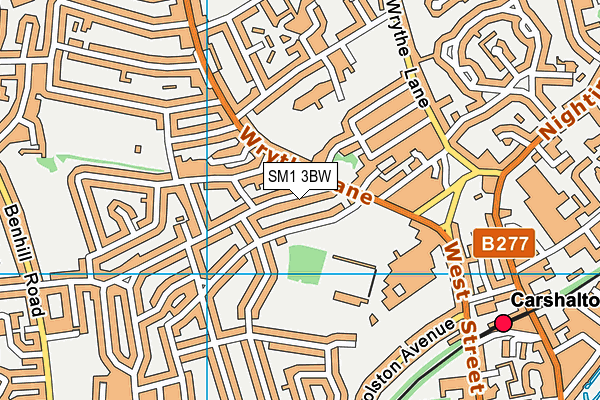 SM1 3BW map - OS VectorMap District (Ordnance Survey)