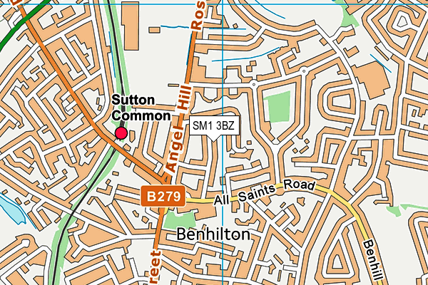 SM1 3BZ map - OS VectorMap District (Ordnance Survey)