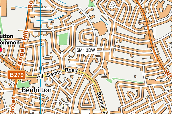 SM1 3DW map - OS VectorMap District (Ordnance Survey)