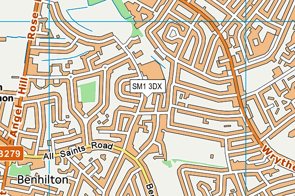 SM1 3DX map - OS VectorMap District (Ordnance Survey)