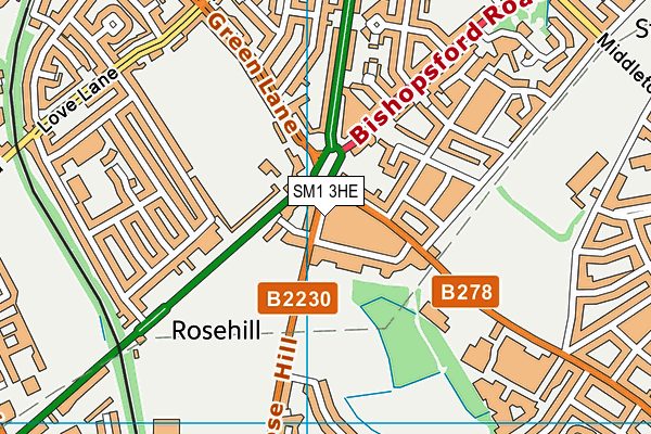 SM1 3HE map - OS VectorMap District (Ordnance Survey)