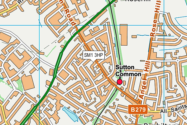 SM1 3HP map - OS VectorMap District (Ordnance Survey)