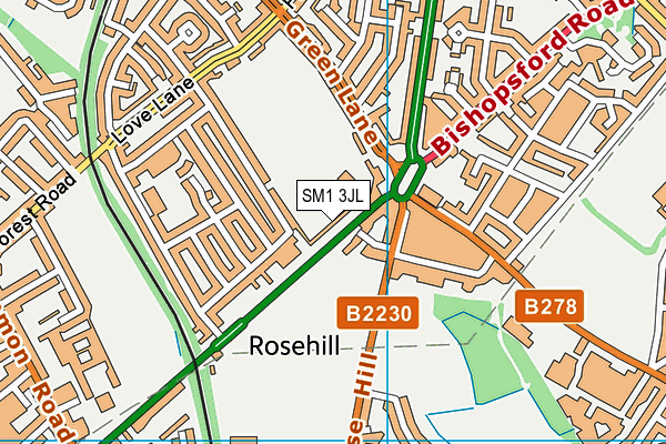 SM1 3JL map - OS VectorMap District (Ordnance Survey)