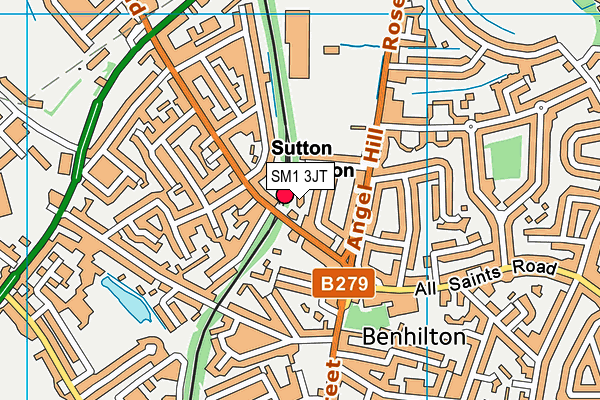 SM1 3JT map - OS VectorMap District (Ordnance Survey)