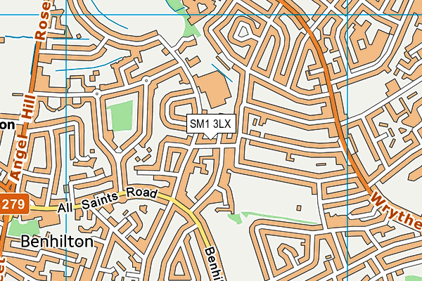 SM1 3LX map - OS VectorMap District (Ordnance Survey)