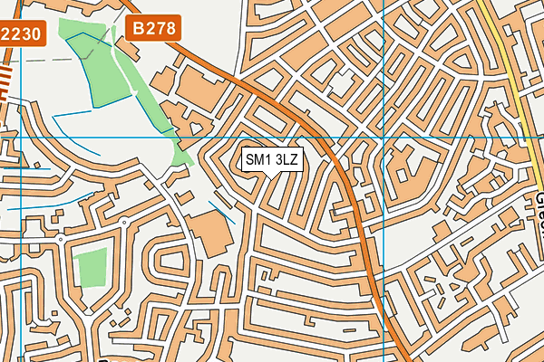 SM1 3LZ map - OS VectorMap District (Ordnance Survey)